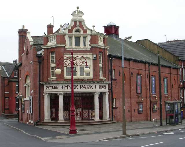 The gas lit Hyde Park Picture House, Leeds